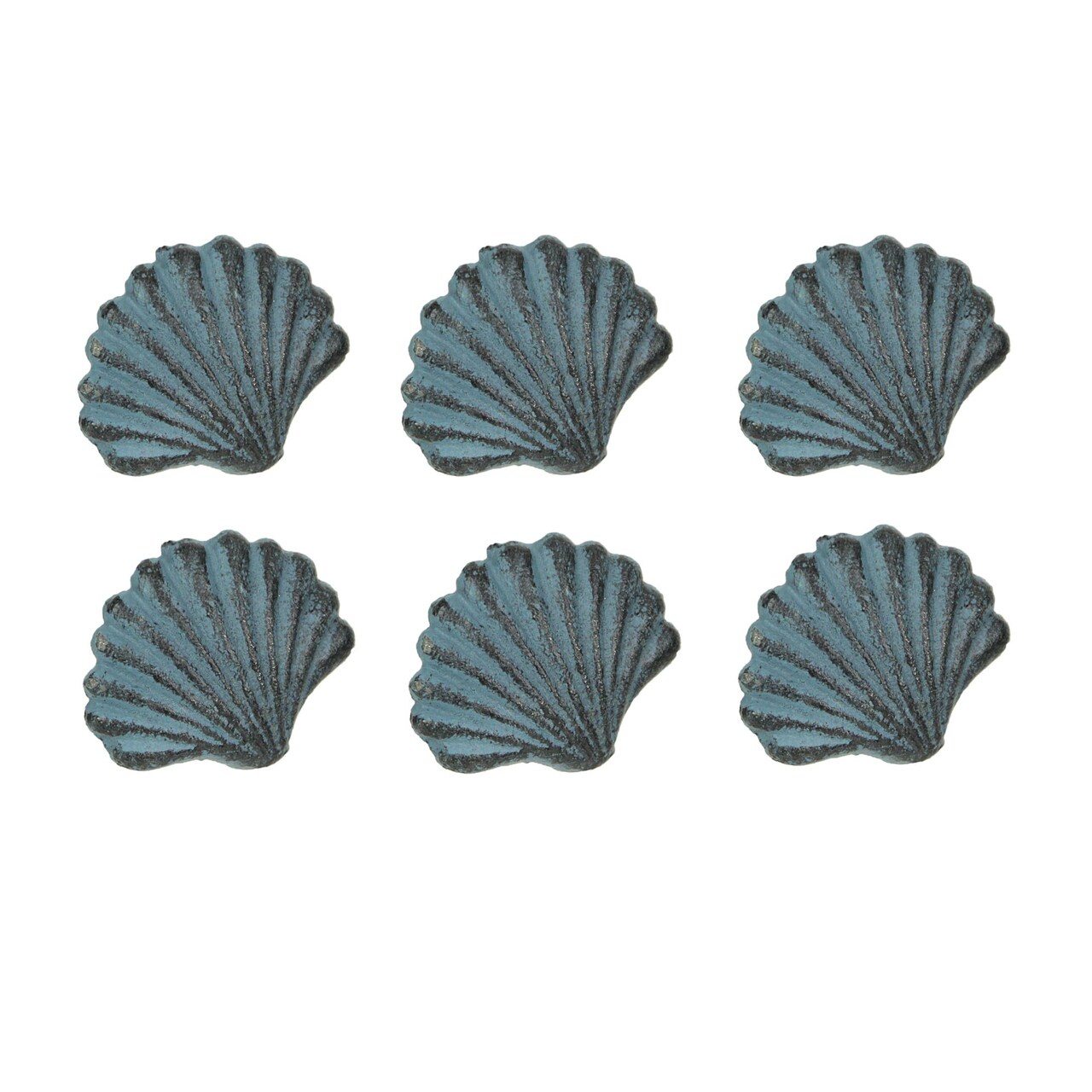 Set of 6 Cast Iron Scallop Sea Shell Drawer Pulls Nautical Cabinet Knobs